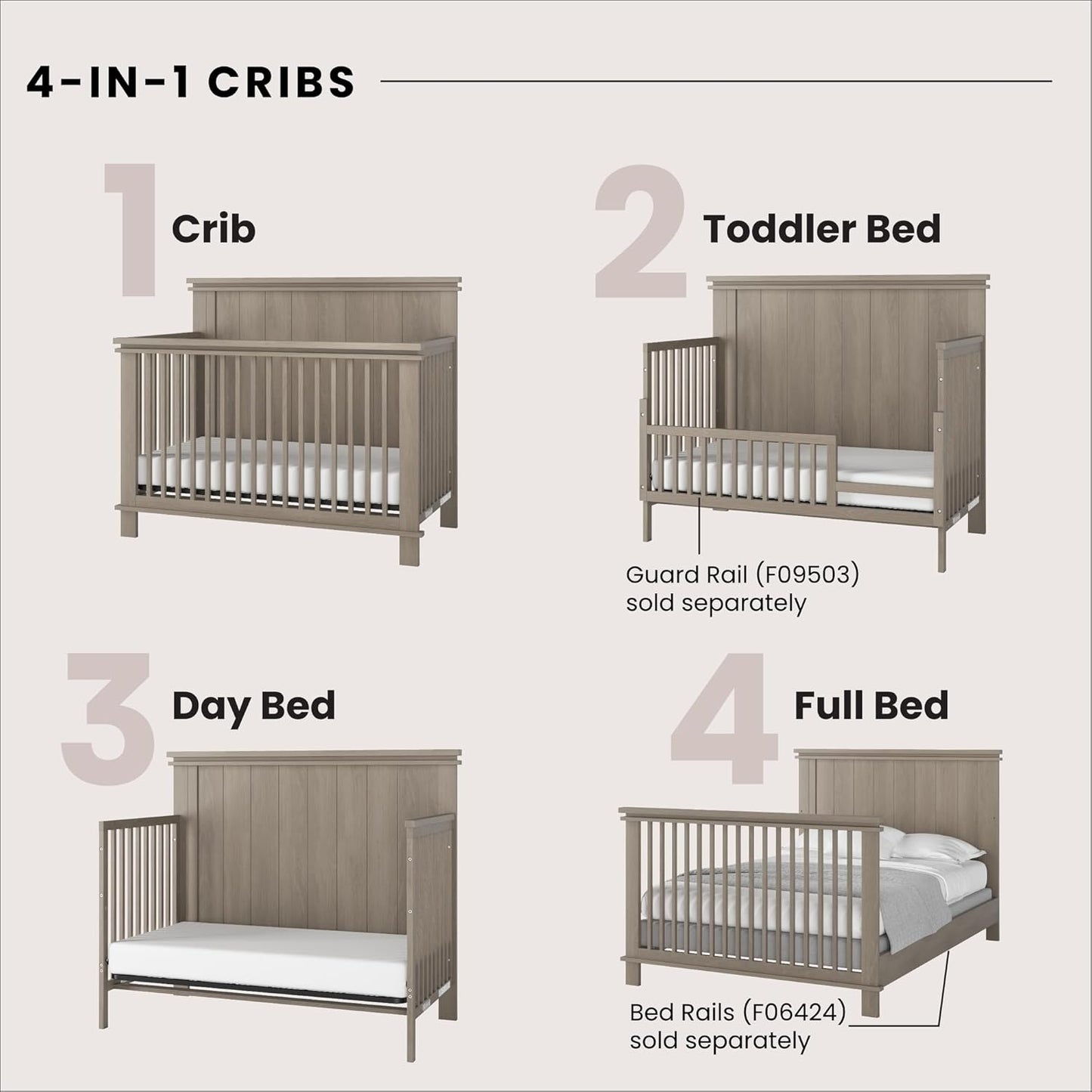 Child Craft Denman 4-in-1 Convertible Crib, Baby Crib Converts to Day Bed, Toddler Bed and Full