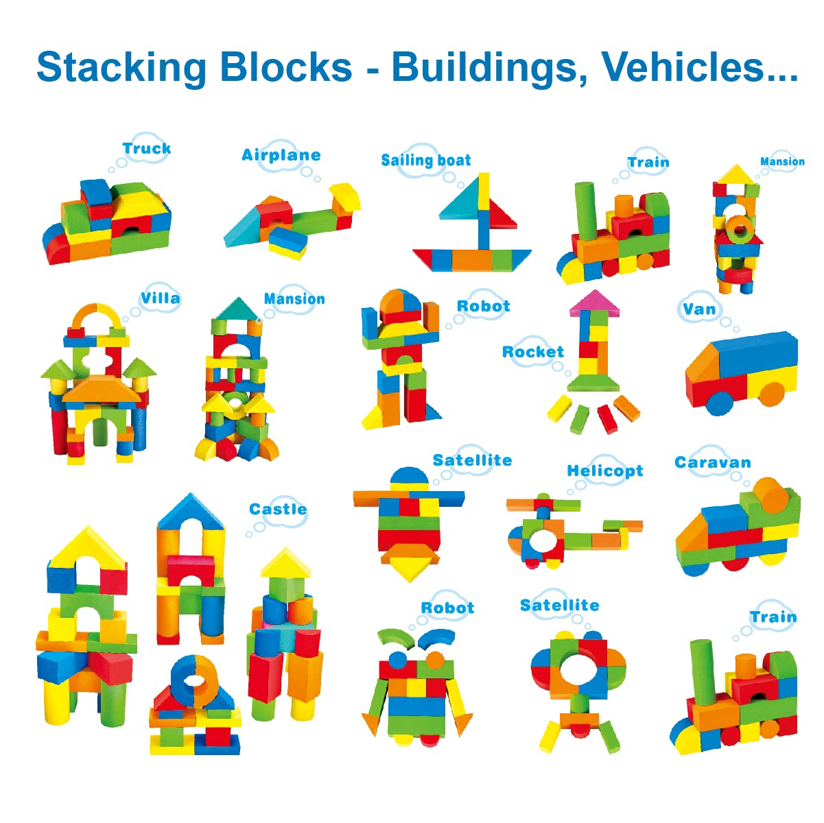 Pairez Toys Foam Building Blocks for Toddlers 2-4, 41 Pieces EVA Soft Stacking Blocks, Baby Bath