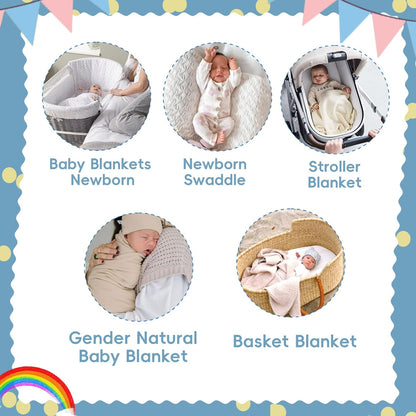 Booulfi Knit White Baby Blankets Neutral,Crib Stroller Newborn Blankets for Boys Girls,Cotton Lace