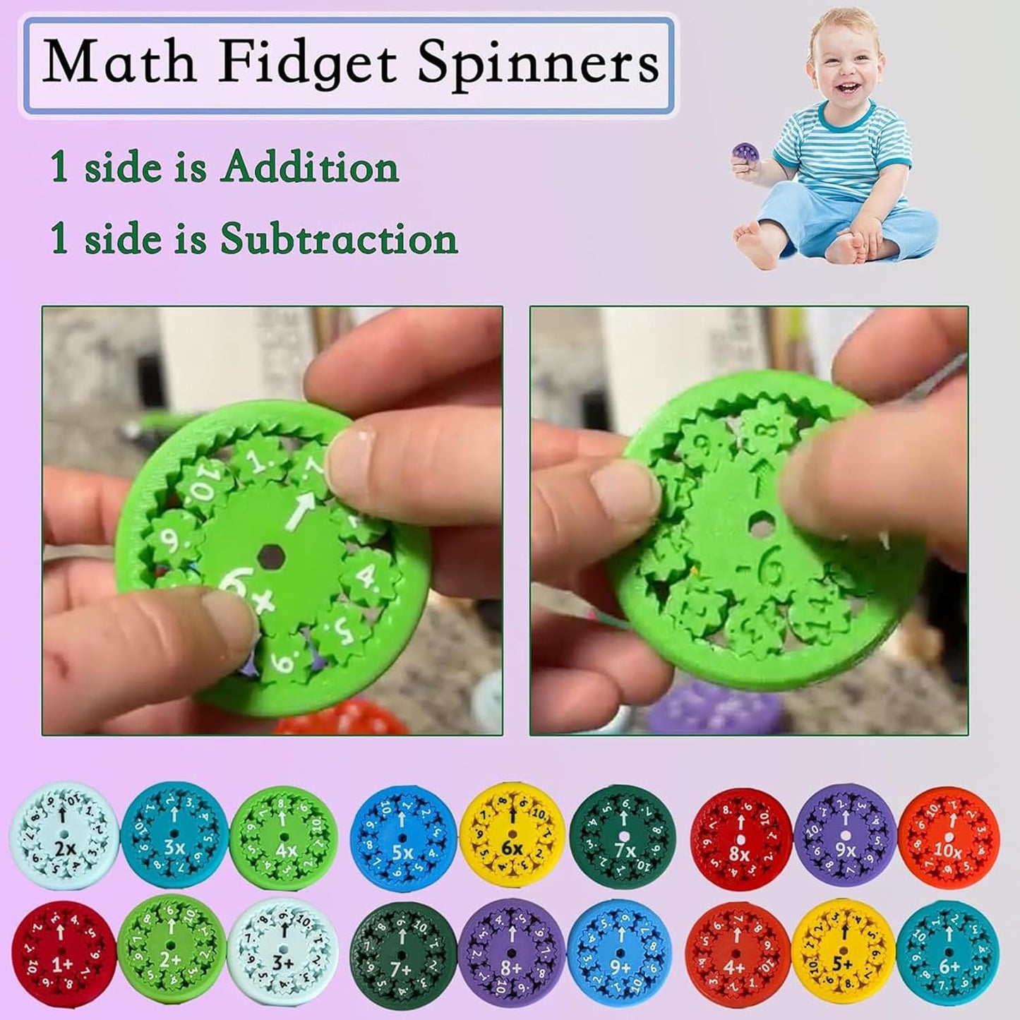 Math Fidget Spinners, Cool Math Fidget Spinners Toys, Funny Number Fidget Toy Learning Game, Multiplication Chat Game Fidget Toys for Adults Kids (Add 9Pcs)