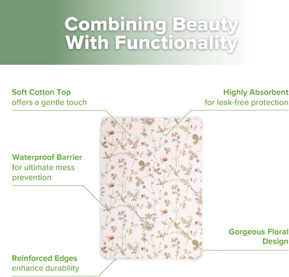 haakaa Waterproof Changing Pad Liners, 100% Cotton, Soft & Breathable (1pc, 19.5" x 27.5" Vintage Garden)