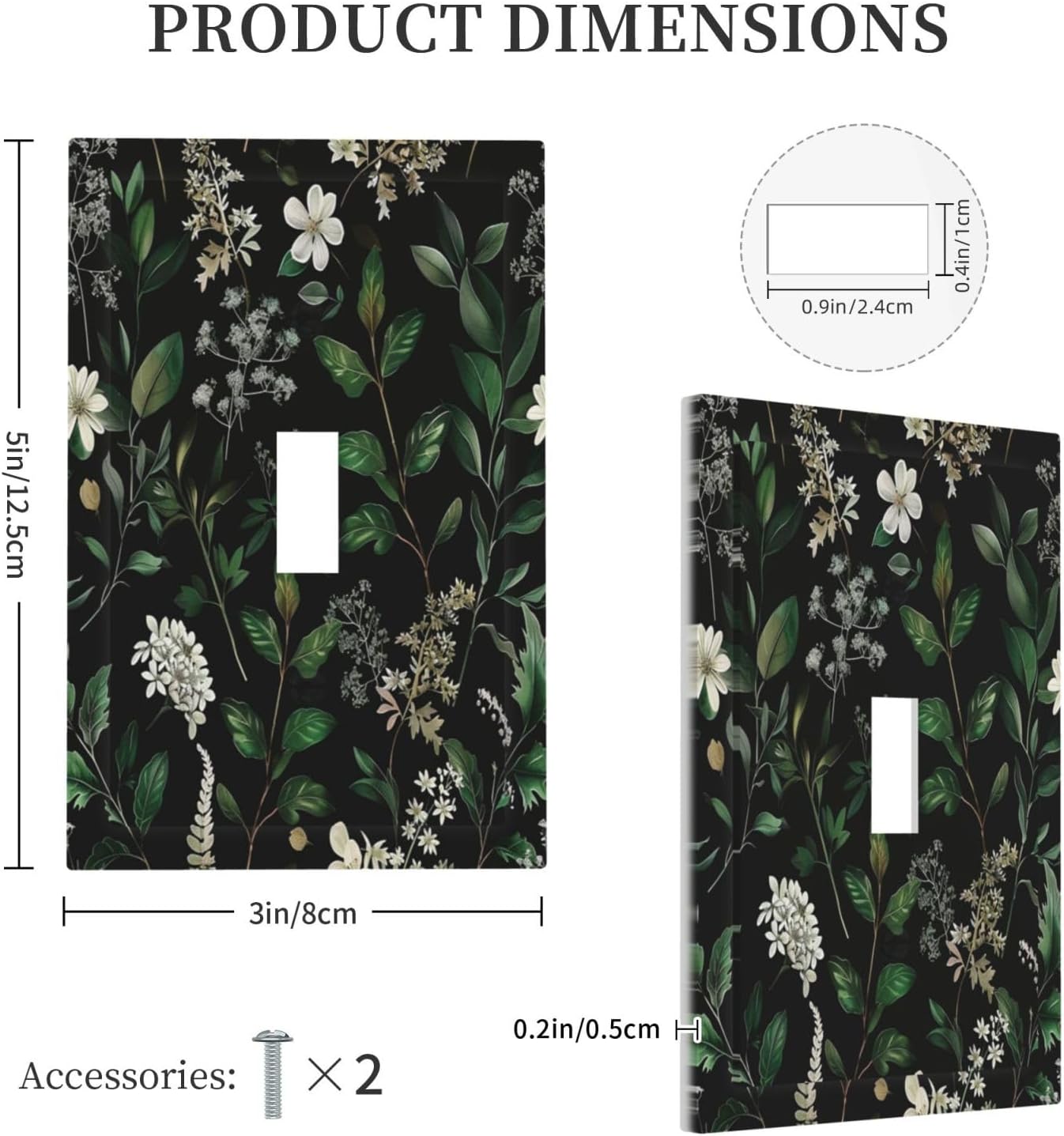 Decorative Switch Covers Plate Rustic Green Leaves White Flower 1 Gang Wall Plate Unique Single Toggle Wall Cover Plate Jumbo Electrical Light Switch Plate Faceplate for Country Home Decor