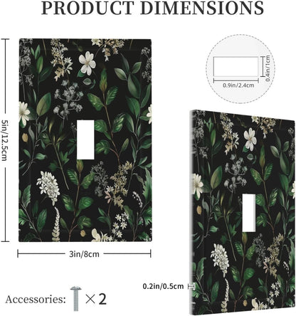 Decorative Switch Covers Plate Rustic Green Leaves White Flower 1 Gang Wall Plate Unique Single Toggle Wall Cover Plate Jumbo Electrical Light Switch Plate Faceplate for Country Home Decor