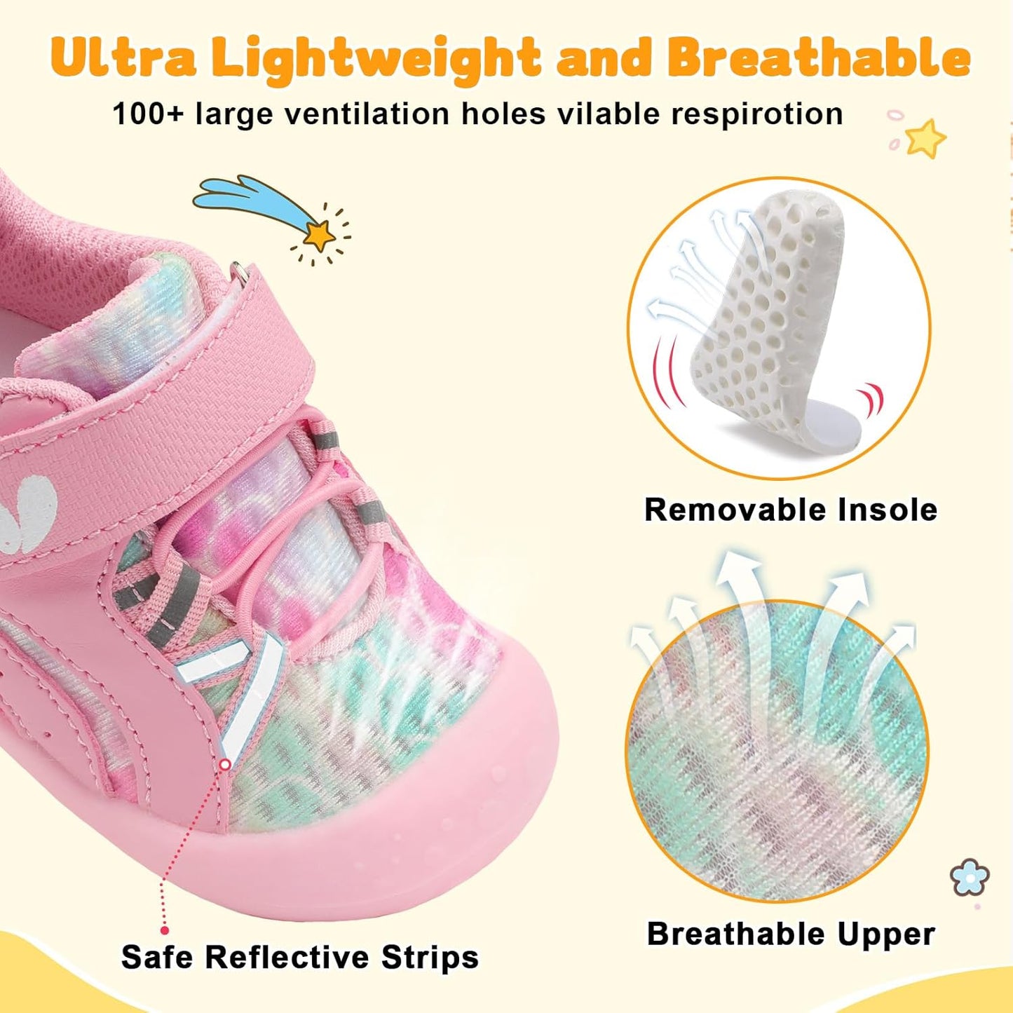 FEETCITY Wide Baby Shoes Boys Girls Baby Barefoot Shoes Breathable Infant Walking Shoe Crib Sock Shoe Toddler Sneakers Flexible