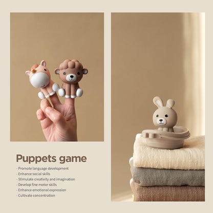 Nueplay Bathtub Toys for Toddlers 18M+，Baby Bath Toys with Animal Finger Puppets，Stackable Boat