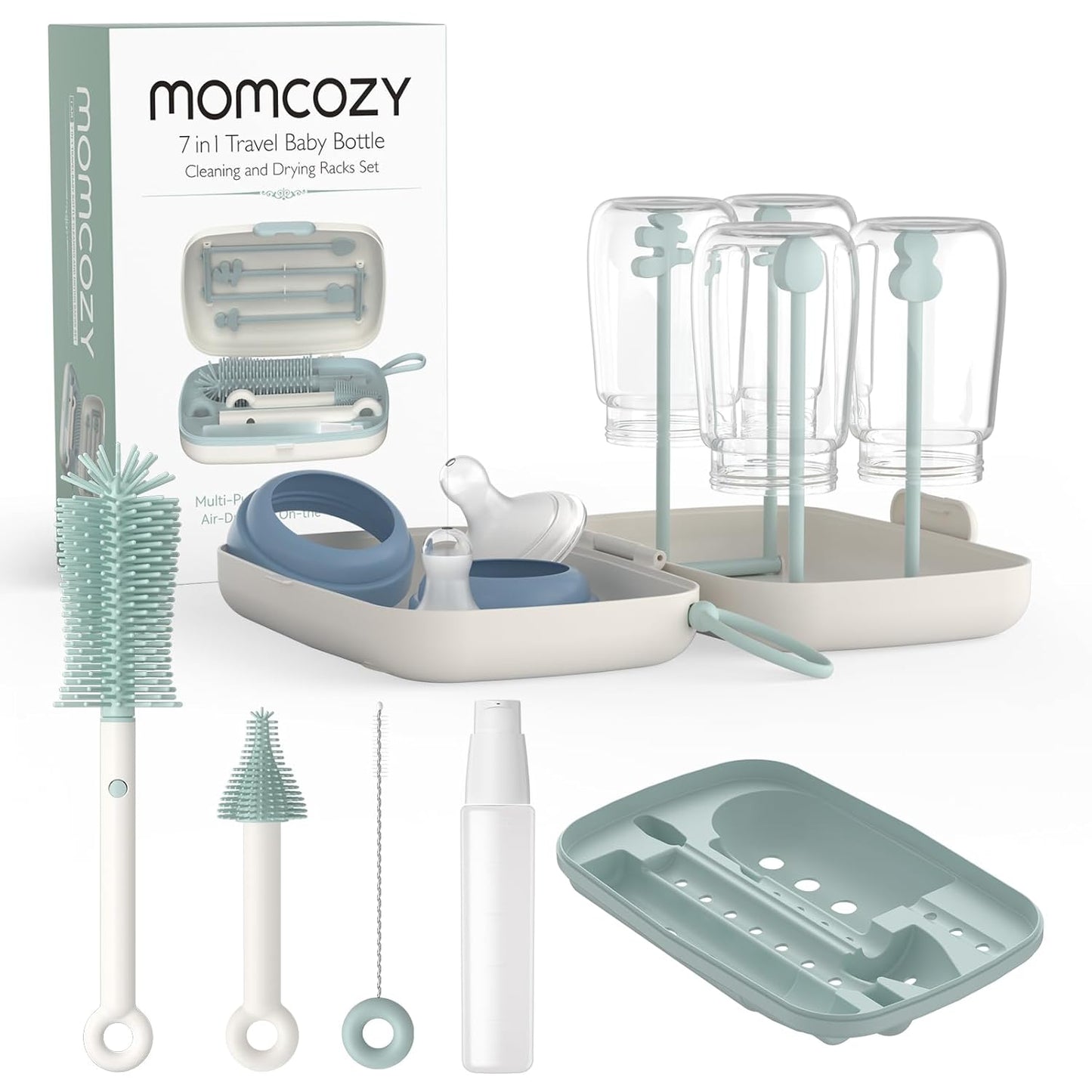 Momcozy Bottle Brush Set - Baby Bottle Cleaner Kit with Silicone Brush, Nipple Brush, Straw Brush