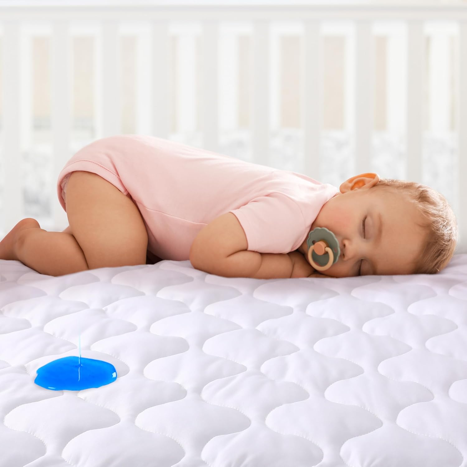 Yoofoss Waterproof Crib Mattress Protector, Quilted Infant Mattress Pad Cover Soft and Breathable