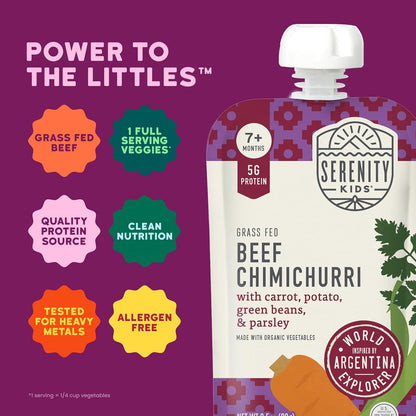 Serenity Kids 7+ Months Baby Food Puree Pouches Beef Chimichurri - Ethically Sourced Meat & Organic