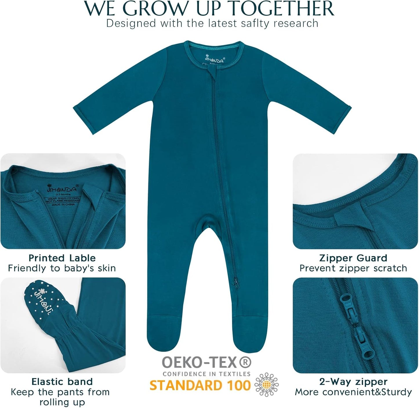 Jimonda Bamboo Baby Pajamas,Unisex Boys Girls One-Piece Footies,Long Sleeve Sleepers 2-Way Zip closure Romper