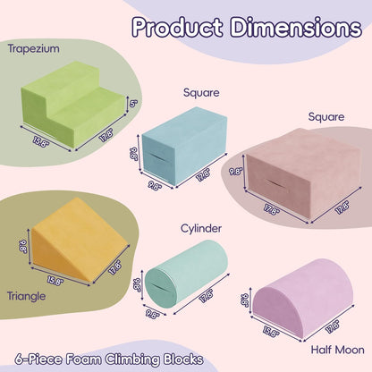 6 Piece Foam Climbing Blocks for Toddlers, Baby Climbing Gym with Ultra High Density Foam for Crawling and Sliding, Indoor Soft Play Set for Infant, Babies & Kids (Multicolor A, 6-Piece)