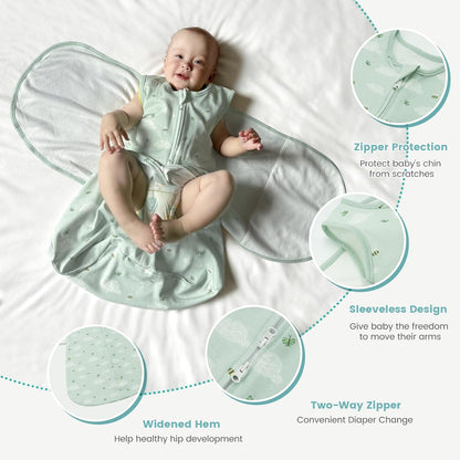 Baby Swaddle Sleep Sack 1.0 Tog 3-in-1 Baby Wearable Blanket 100% Cotton Swaddle Blanket Wrap for
