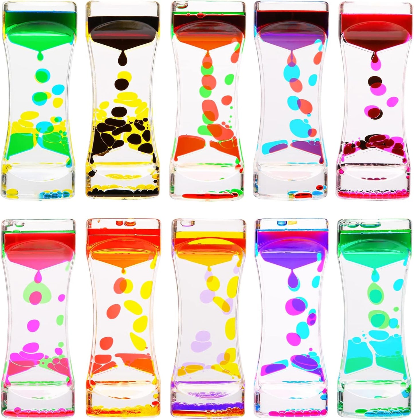 Liquid Motion Bubbler Timer,10 Pack Liquid Bubbler Relaxing Motion Timer Fidget Calming Toys,Sensory Play for Adults and Kid Stress Management,Colorful Hourglass Desk Decor