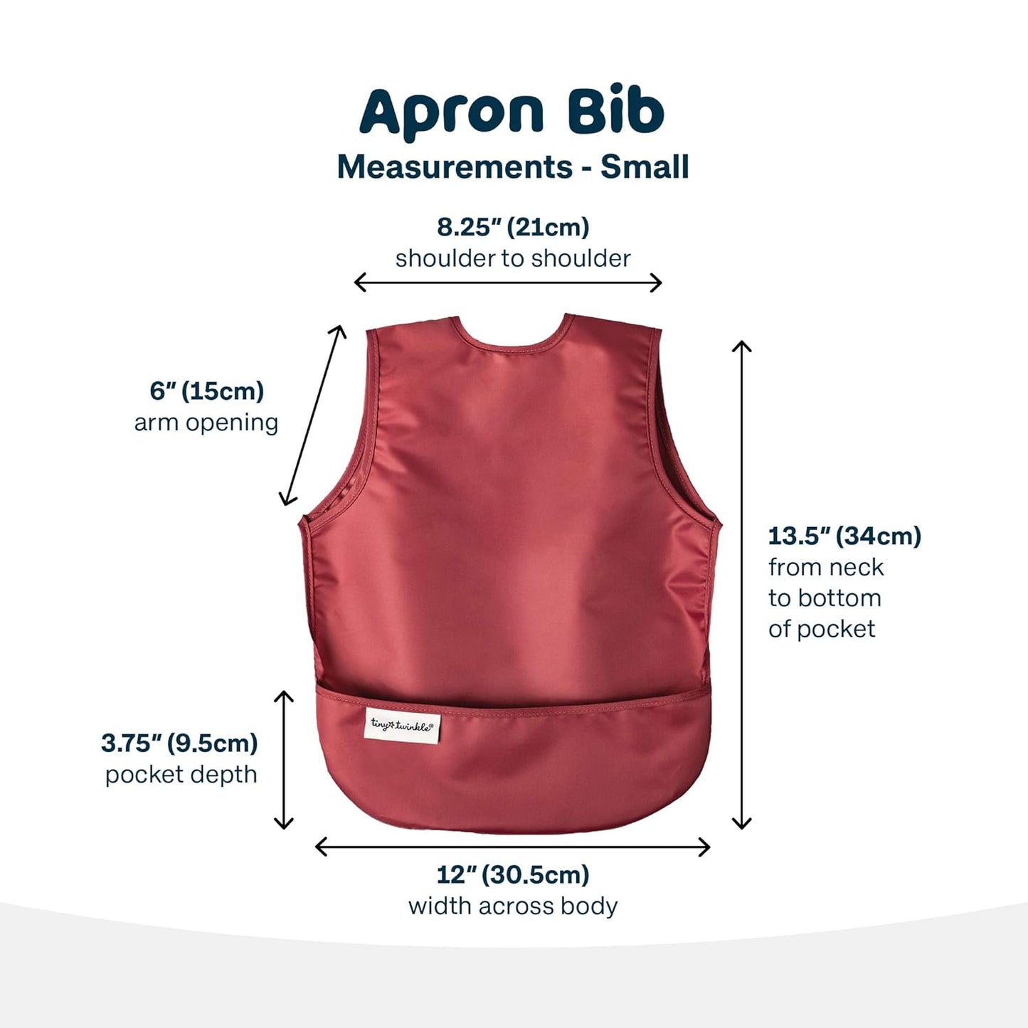 Tiny Twinkle Mess Proof Apron Bibs - 2 Pack Waterproof & Lightweight Baby Bibs for Led Weaning | 100% Recycled Polyester, Easy Clean & Machine Washable (Rose Burgundy,Small 6-24 Months)