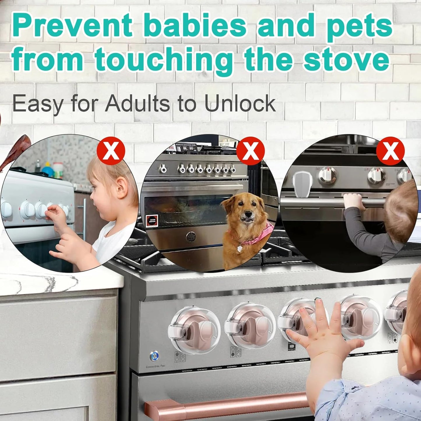 Stove Knob Safety Covers for Child Baby Proofing Kitchen Universal Size Gas Knob Covers Clear View Childproof Oven Knob Covers for Kids and Pets (5packs +1locks)