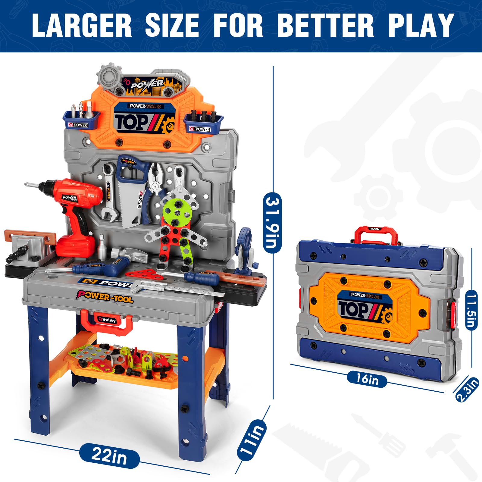 TooyBing Kids Tool Bench Set with Electric Drill and Realistic Tools, Construction Workbench