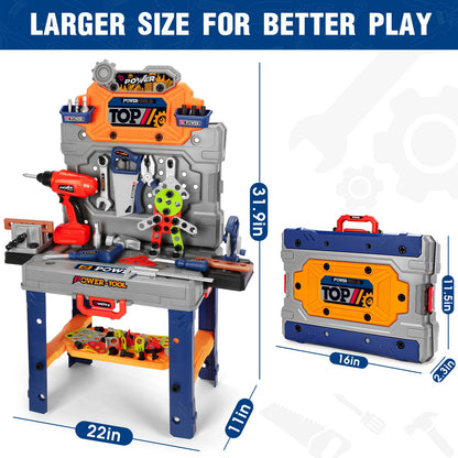 TooyBing Kids Tool Bench Set with Electric Drill and Realistic Tools, Construction Workbench