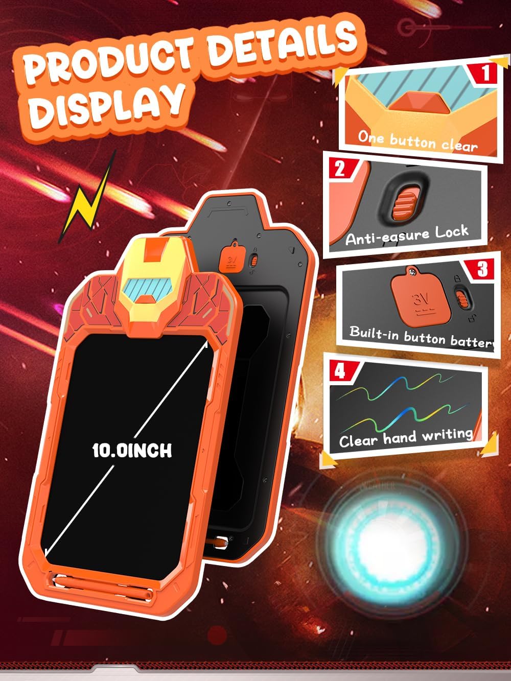 LCD Writing Tablet Doodle Board 10 Inch, Colorful Drawing Pad, Electronic Drawing Tablet, Drawing Pads,Travel Gifts for Kids Ages 3 4 5 6 7 8 Year Old Girls Boys (Mech Warrior)