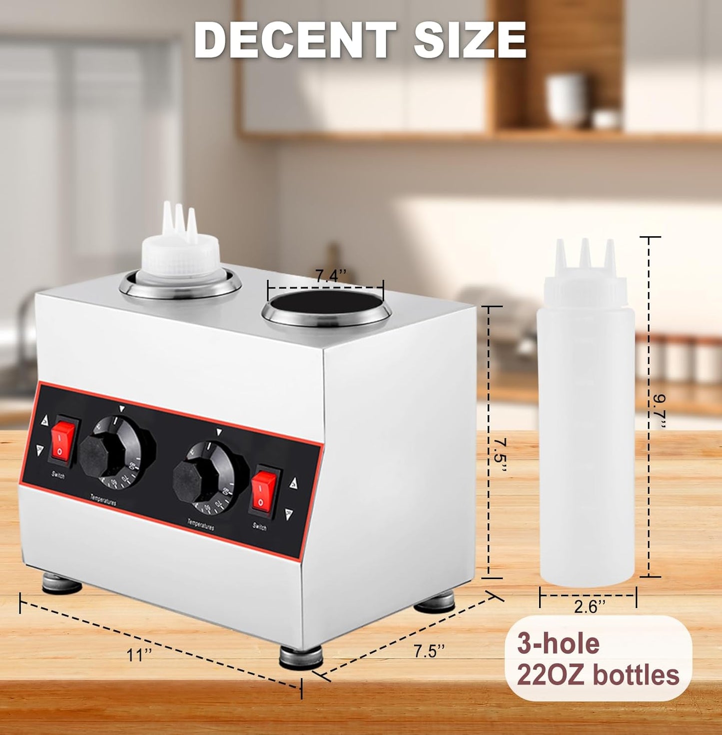 Electric Cheese Sauce Warmer Nacho Cheese Dispenser Warmer with 22oz Bottle, Bottle Warmer for