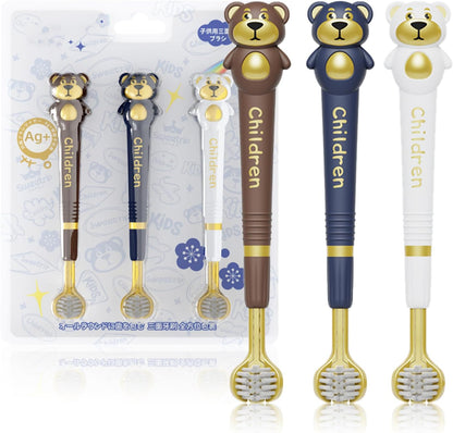 3 Sided Toothbrush for Kids, Japanese Design Triple-Angle Toothhugger, Cartoon Bear Design for