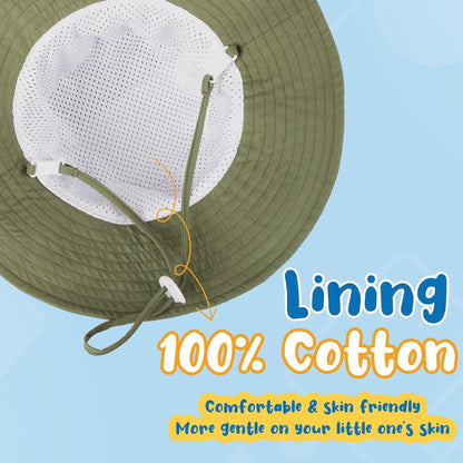 Baby Sun Hat Kids Summer UPF 50+ Toddler Bucket Hat Wide Brim Adjustable Beach Hats for Boys Girls Age 0-6 Years