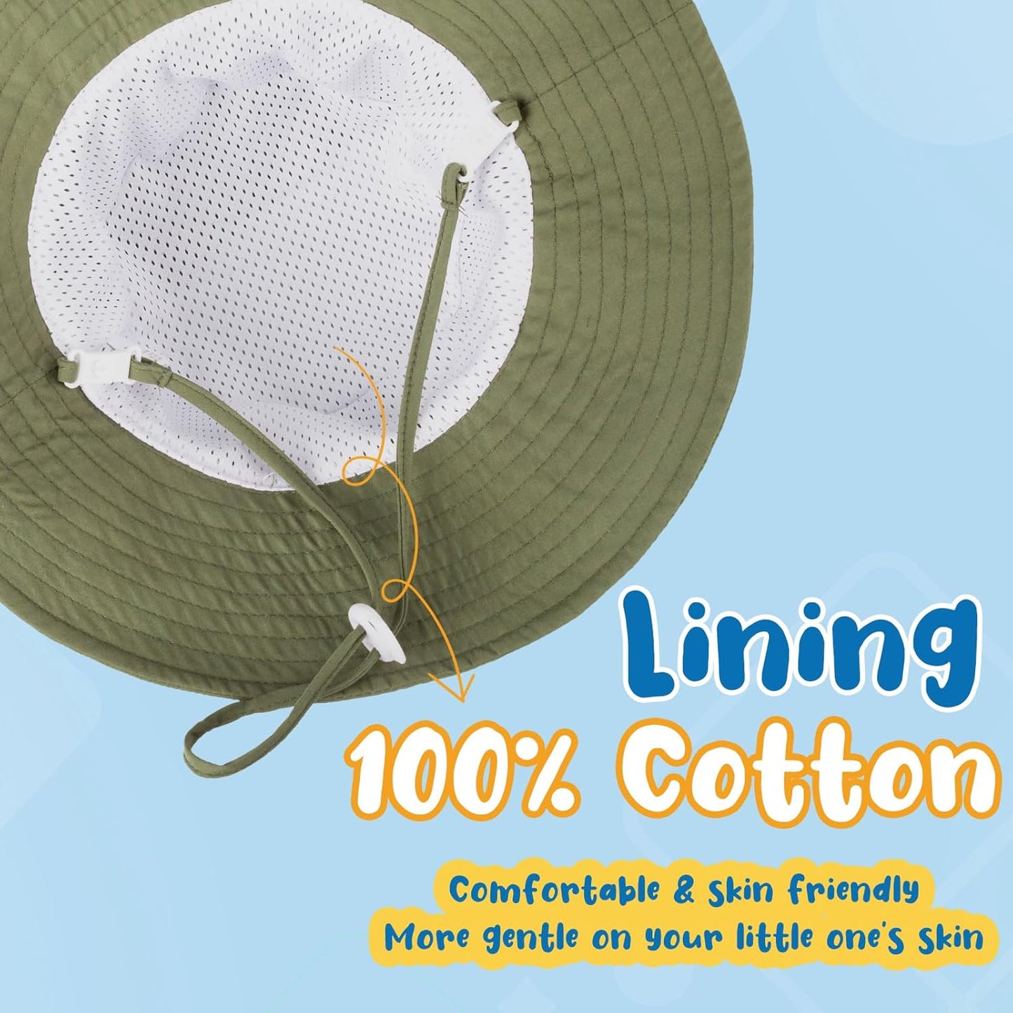 Baby Sun Hat Kids Summer UPF 50+ Toddler Bucket Hat Wide Brim Adjustable Beach Hats for Boys Girls Age 0-6 Years