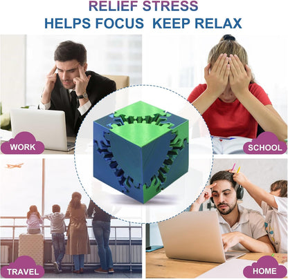 Gear Sphere Gear Cube 3D Printed Gear Ball Spin Cube Fidget Toy Relieving Stress & Anxiety, Fidget Cube GearSphere Desk Toy, Whirling Wonder Fidget for Sensory and Autism (Laser Blue Green)