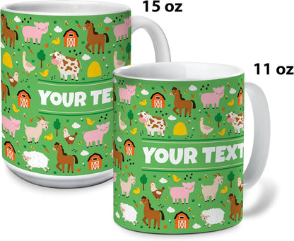 Personalized Mug for Kids - Farm Animals - Custom Name/Text, Ceramic Hot Chocolate/Cocoa/Coffee Cup for Boys/Girls, Birthday/Christmas/Holiday Gift - 15 oz, Navy Blue Handle