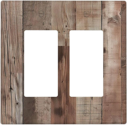 Decorative Outlet Covers Retro Wood Plank Vintaga Wooden Board 2 Gang Wall Plate Double Rocker Two Switch Wall Cover Plate Light Switch Cover Plate Faceplate for Bedroom Home Decor