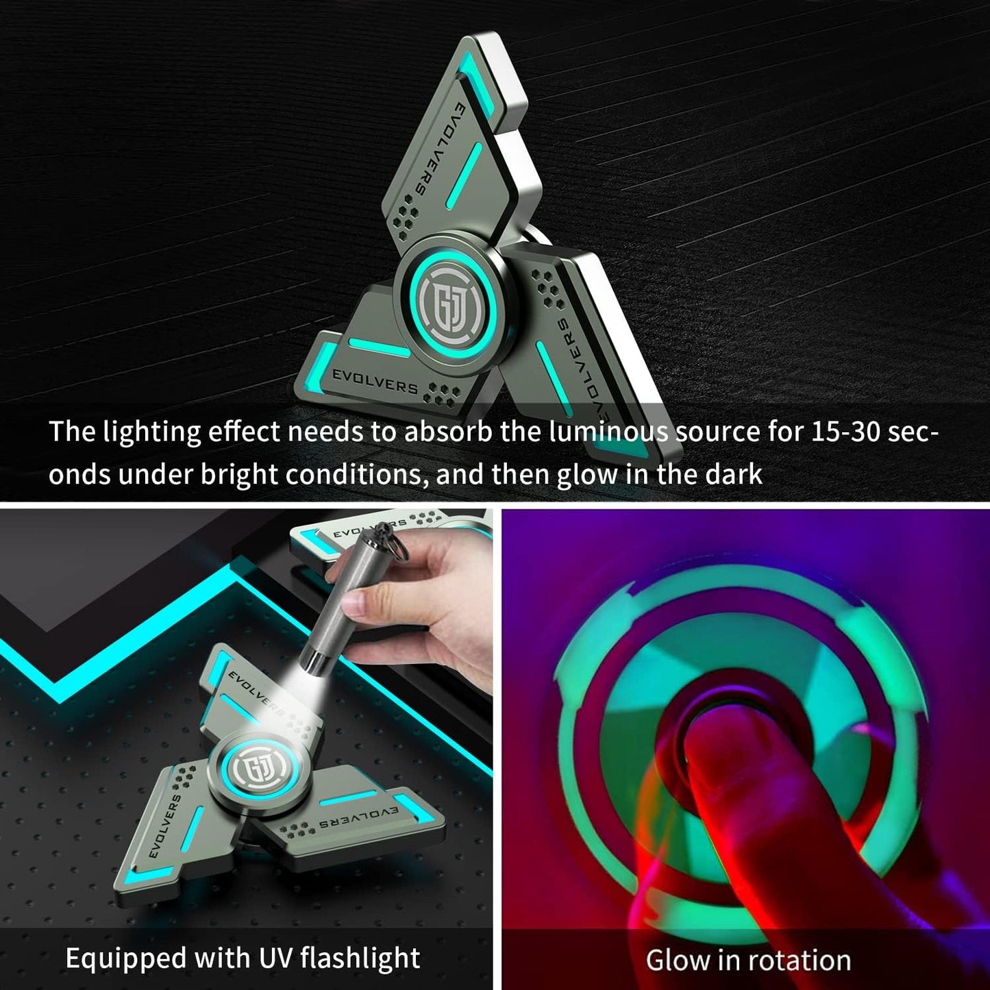 Cyclone Fidget Spinners, Gray Metal with Blue Luminous,Durable High Speed Silent Bearing, Finger Hand Spinner, Relieve Stress & Anxiety,Toys/Gifts for Adults & Kids (DIY Accessories Included)