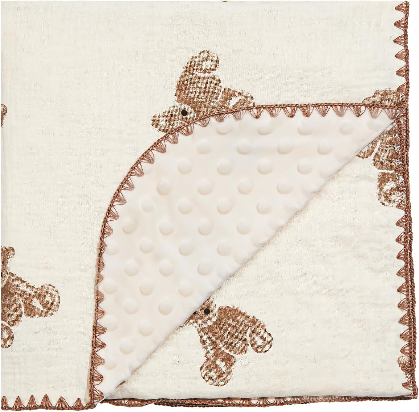Baby Blanket Double Layer Cotton 40 x 40 Soft Receiving Blanket with Pattern Machine Washable Brown