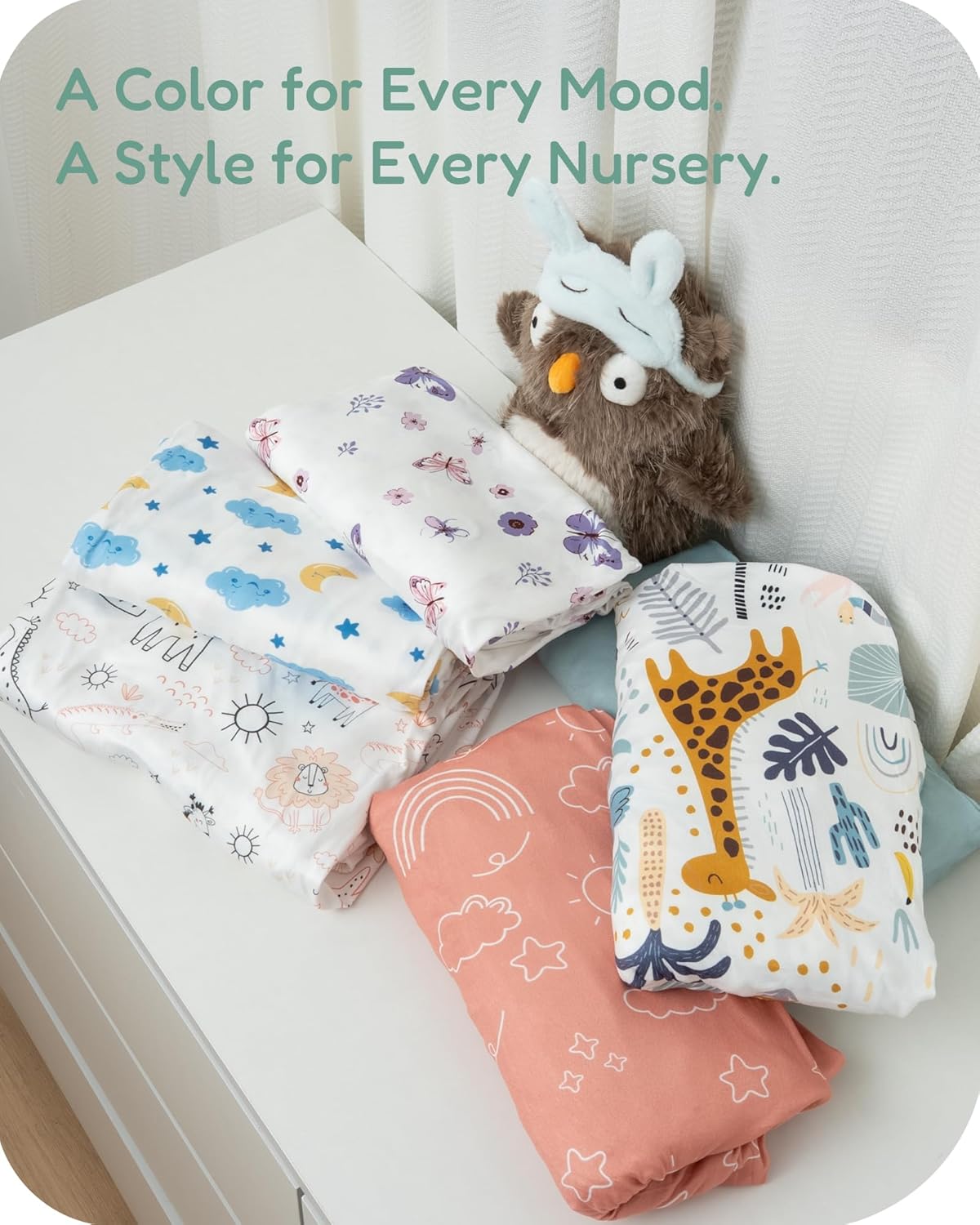 Pack and Play Sheets Fitted, Grey Woodland Animal Design, Ultra Soft, Hypoallergenic, 2 Pack for
