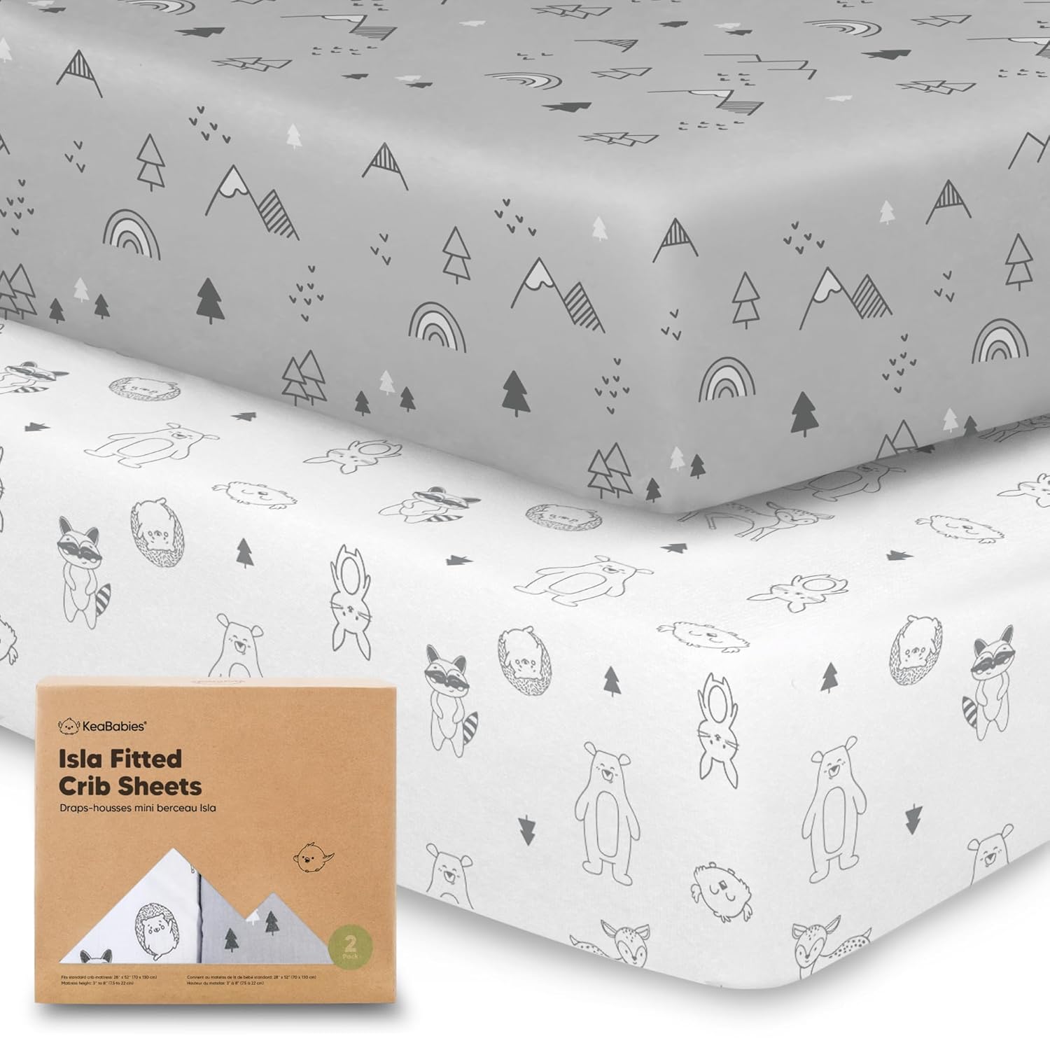 KeaBabies 2-Pack Baby Crib Sheets for Boys, Girls - 52x28 Viscose Derived from Bamboo Toddler Bed
