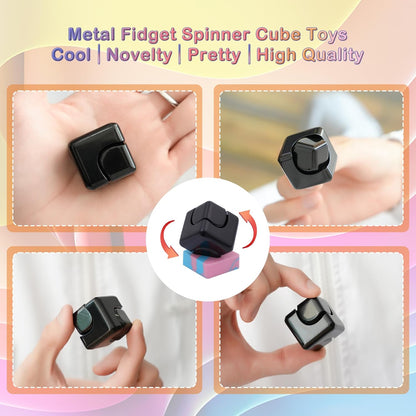 Desk-Fidget-Toys Spinner-Cube: Cool-Gadgets Metal Kinetic-Desk-Toys Office EDC-Toy with Silicone Base, ADHD Tools Cool-Stuff Thing Stress Relief Toy Gift for Kids Children Teens Adults Christmas