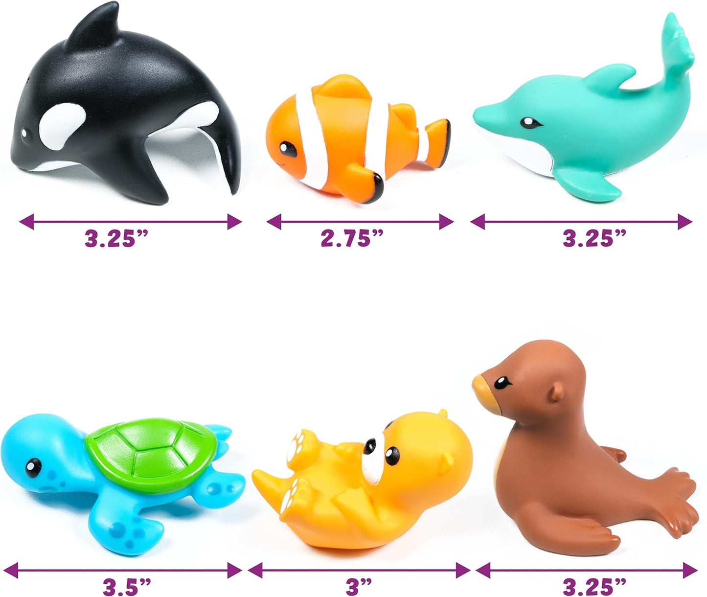 Tub Works® Marine™ Mold Free Bath Toys, 6 Pack | Sealed, No Hole Bath Toys Design Keeps Moisture