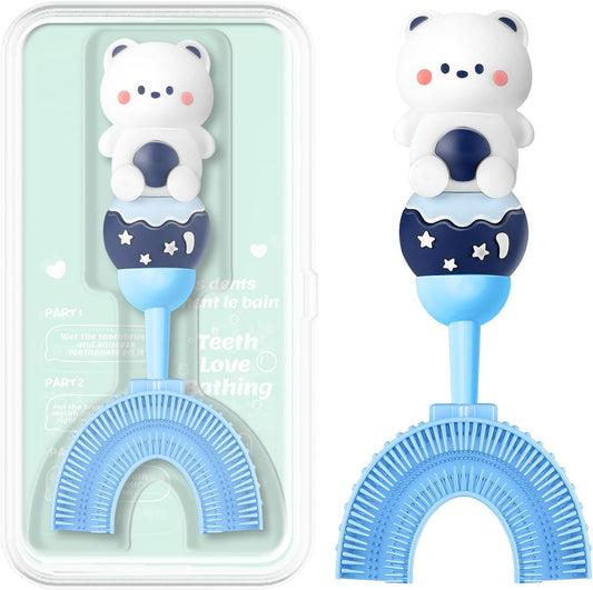 U-Shaped Toothbrush for Kids Ages 2-7， Soft Food-Grade Silicone for Sensitive Gums， 360° Teeth