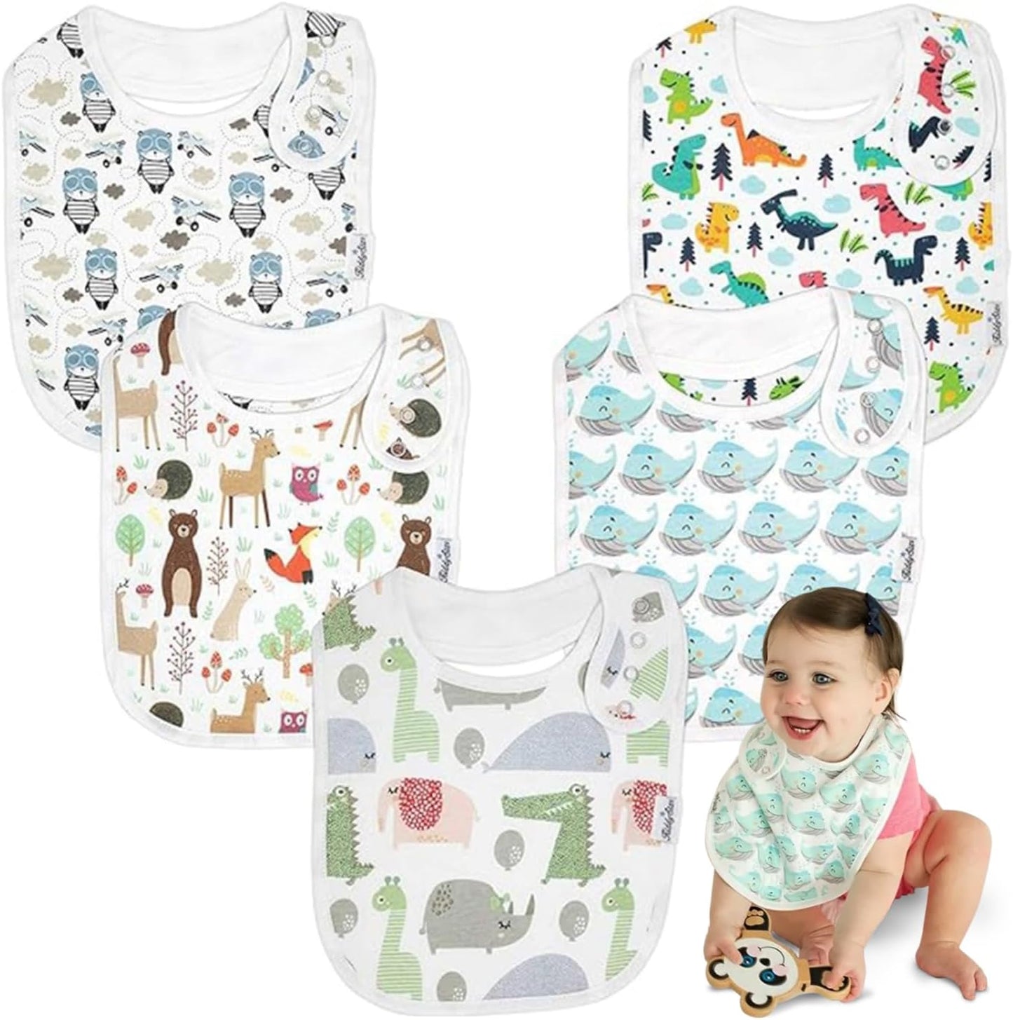 Organic Cotton Baby Bibs – Soft Teething & Drool Bib for Newborns & Toddlers – Hypoallergenic, Absorbent, Snaps