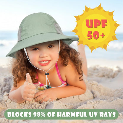 Toddler Baby Sun Hat Kids Summer UPF 50+ for Boys Girls Adjustable Beach Hats with Bucket Wide Brim Age 1-7 Years