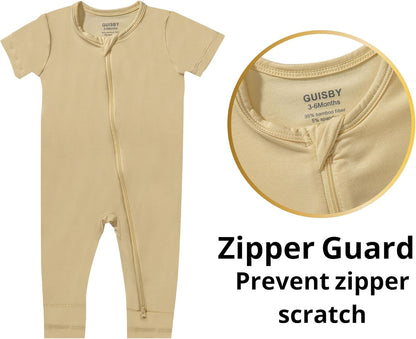 GUISBY Rayon Made from Bamboo Baby Pajamas, Summer Short Sleeve Footless Rompers, 2 Way Zipper Sleeper