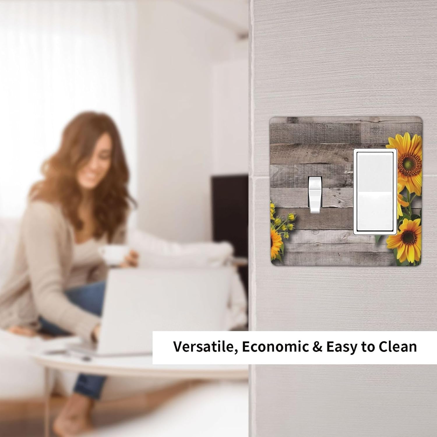 Sunflower Rustic Brown Gray Wood Outlet Covers 1 Toggle 1 Rocker Combination Decorative Wall Plate