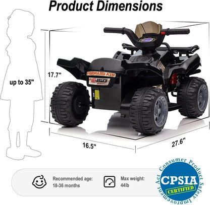 Kids ATV 4 Wheeler, 6V Ride-On Toy for Toddlers 1-3 Boys & Girls with Music, Forward & Reverse - Black