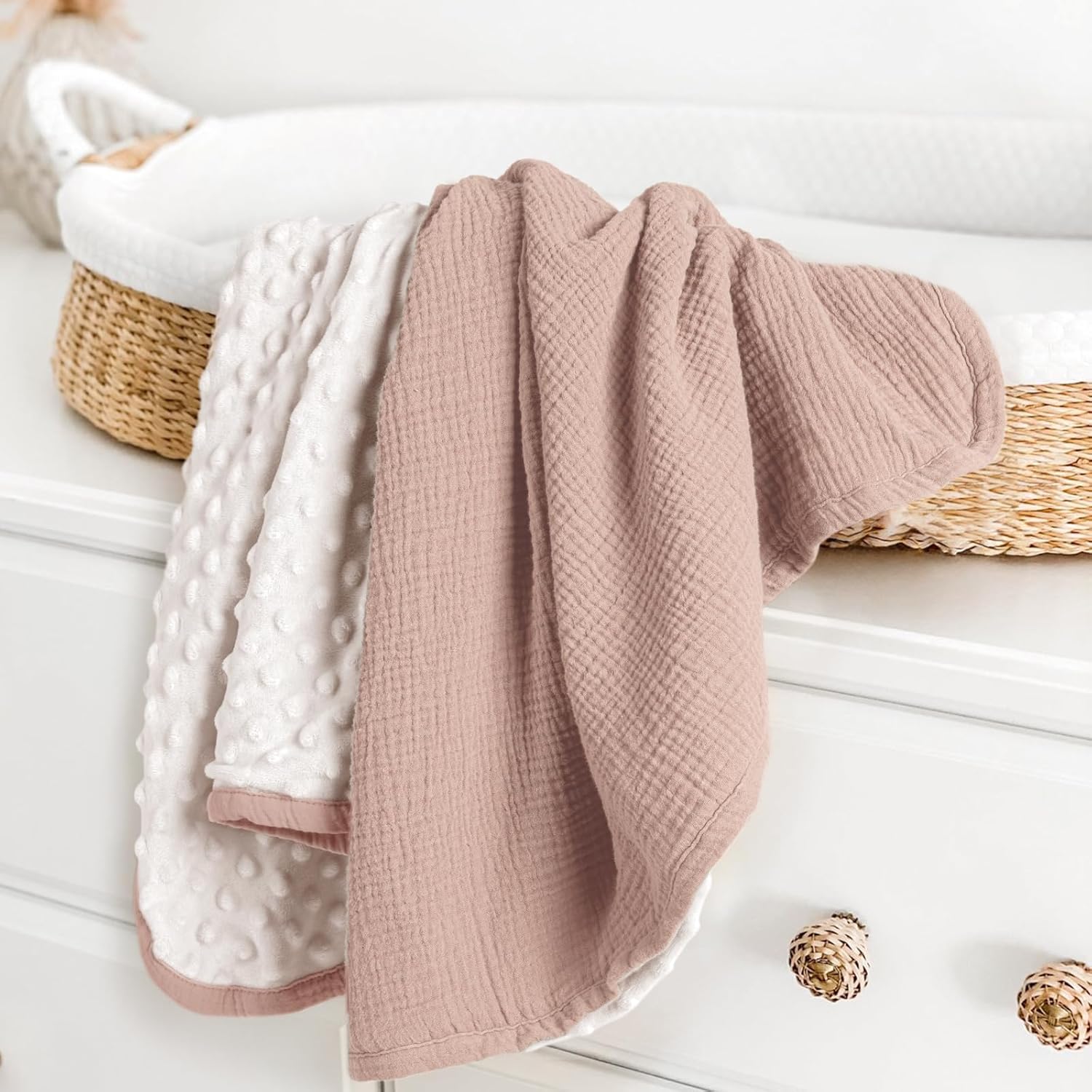 lulumoon Baby Blanket for Newborn Receiving: Minky Dot & Muslin Lightweight - Thermal Blanket Gift