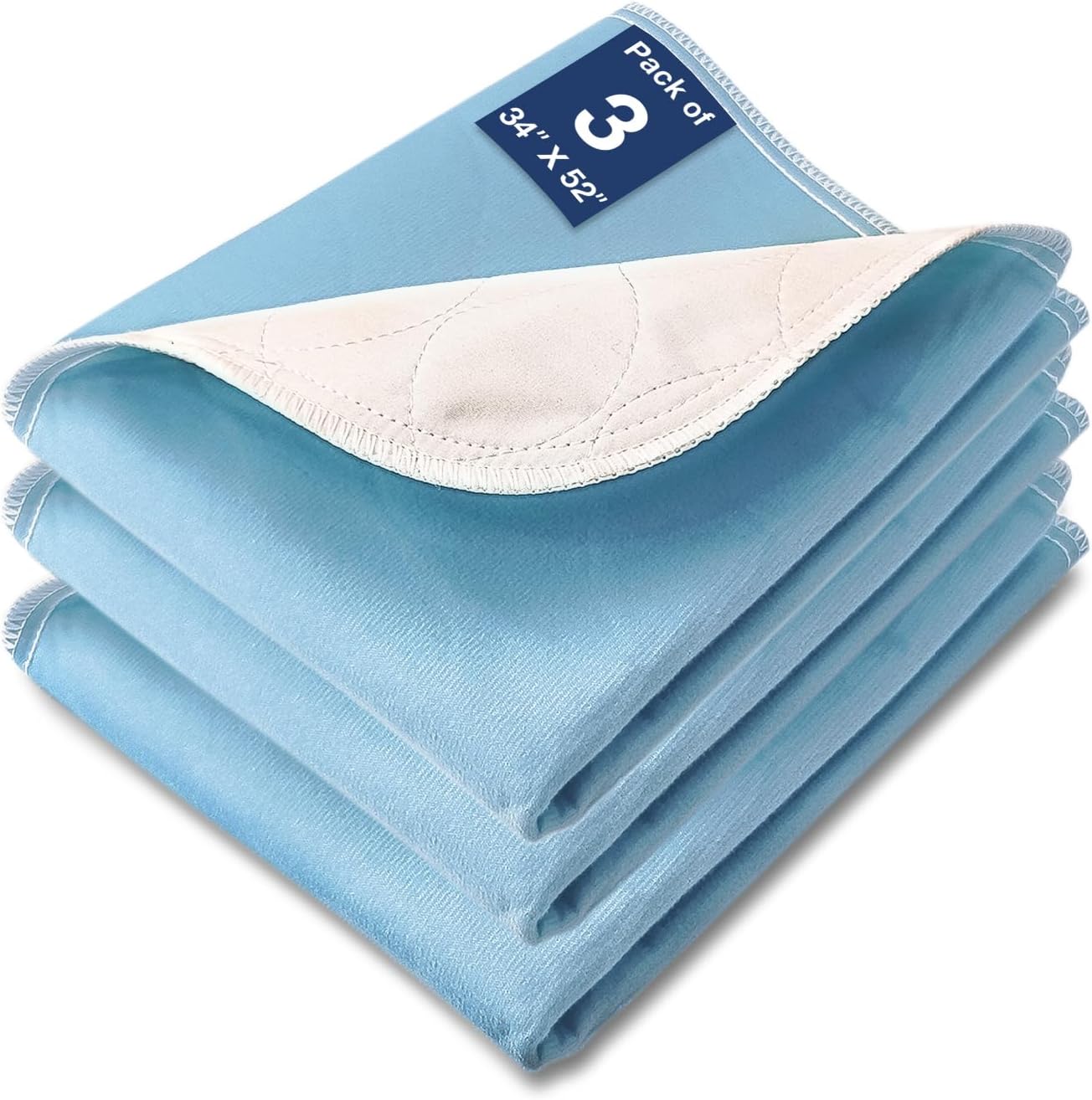 Bed Pads Washable Waterproof, 34" x 52" (3 Pack) Incontinence Bed Pads, Waterproof Bed Pad & Pee