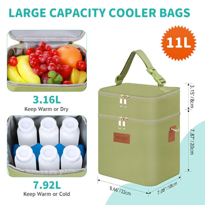 PIIOSER Breastmilk Cooler Bag with Ice Pack Fits 6 Baby Bottles Up to 9 Ounce, Insulated Baby