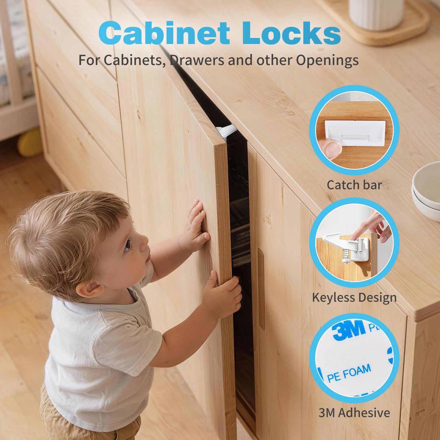 Inaya Baby Proofing Kit Advanced Set 50 Pack - Child Safety Hidden Locks for Cabinets & Drawers