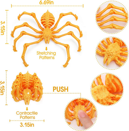 3D Printed Spider Fidget Toys, 1 Pack Articulated Fake Spider Figures Party Favors for Birthday Halloween Christmas, Stress Relief Desk Toys for Classroom Office Home (Silk-Gold)