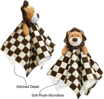 Baby Lovey Blanket for Boys Girls Super Soft Checkerboard Gingham with Minky Dot Fabric Backing Lion Lovely Black 14 Inch