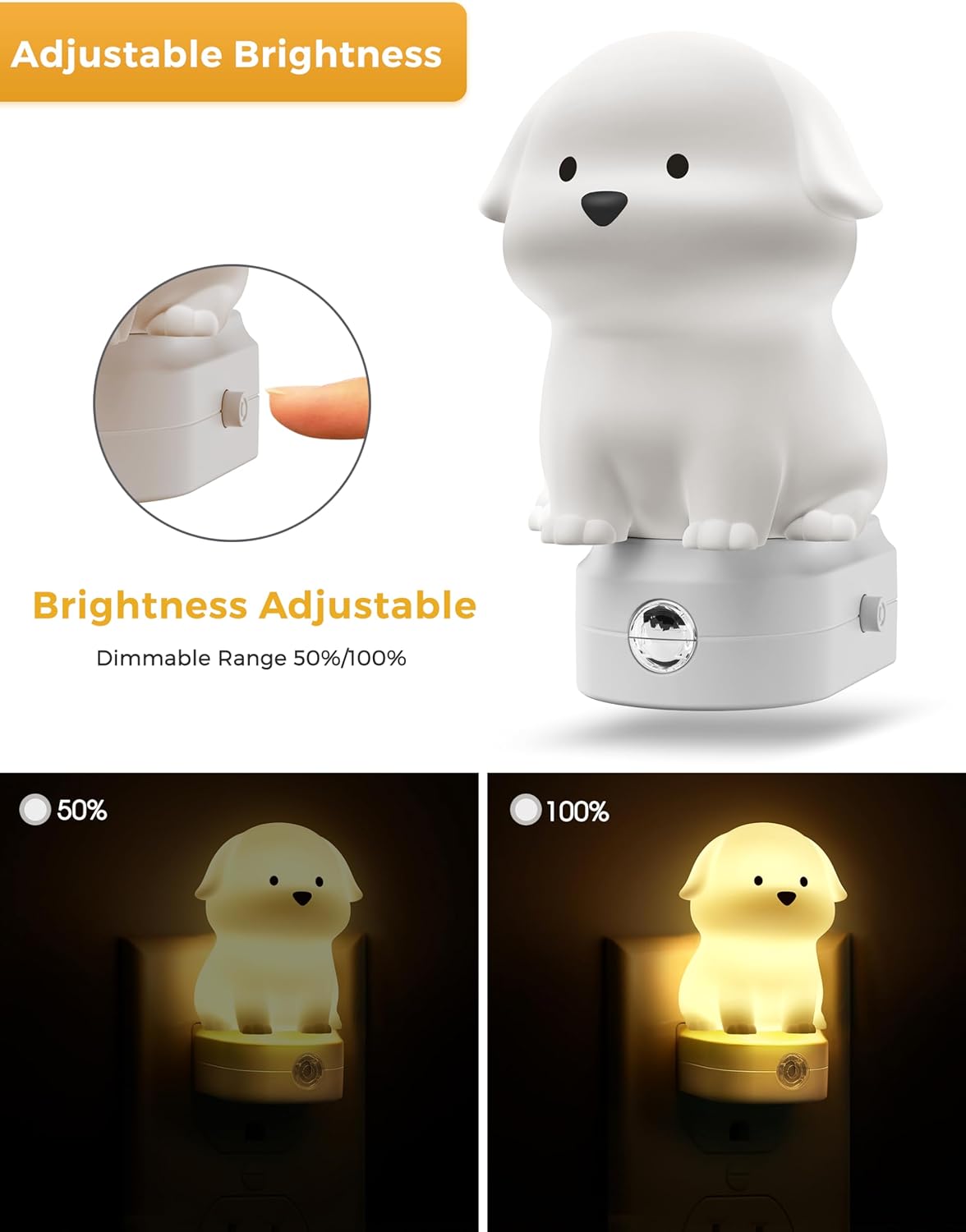 L LOHAS LED Plug in Night Light for Kids, 3D Cute Puppy Night Lights with Dusk to Dawn Sensor, RGB+Soft White 3000K Dog Night Light, Christmas Birthday Gift Nightlight for Kids, Room Decor