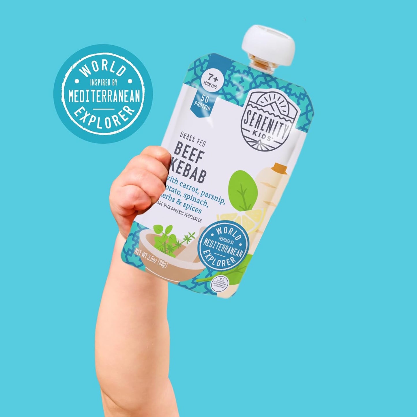 Serenity Kids 7+ Months World Explorers Beef Kebab Baby Food Pouches - Grass-Fed Beef & Organic