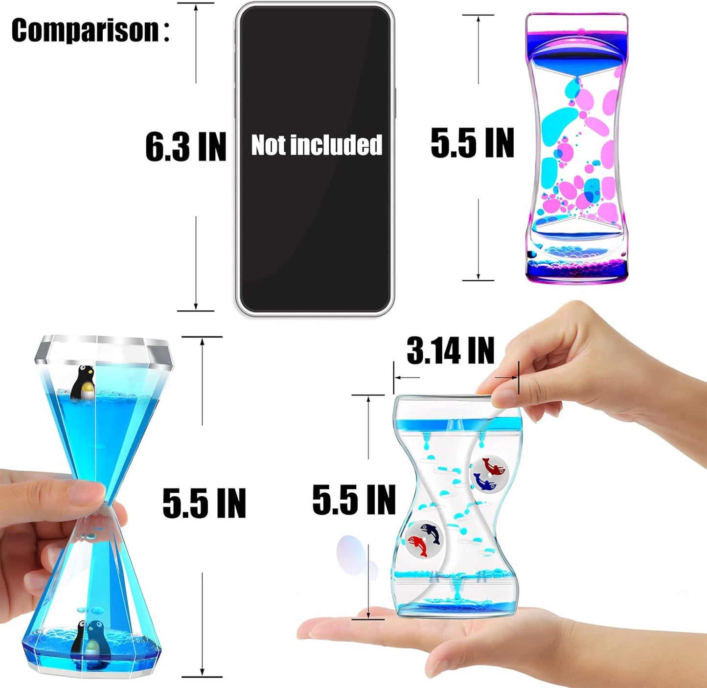 Liquid Motion Bubbler Timer Set of 3 Different Shapes Fidget Timers for Kids Adults, Diamond Shape Liquid Anxiety Toys for Sensory, Oil Water Office Desk Toys, Christmas Stocking Filler Gift