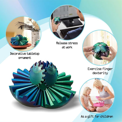 3D Printed Gear Ball Spin Ball Cube Fidget Toy, 2024 3D Printed Gear Sphere Cube Puzzle Birthday Gift, Stress and Anxiety Relaxing Fidget Toy, GearSphere Desk Toy (Red-Green-Blue)